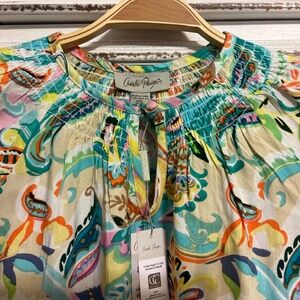 Charlie Paige Blouse Dominica smocked top size M. NWT